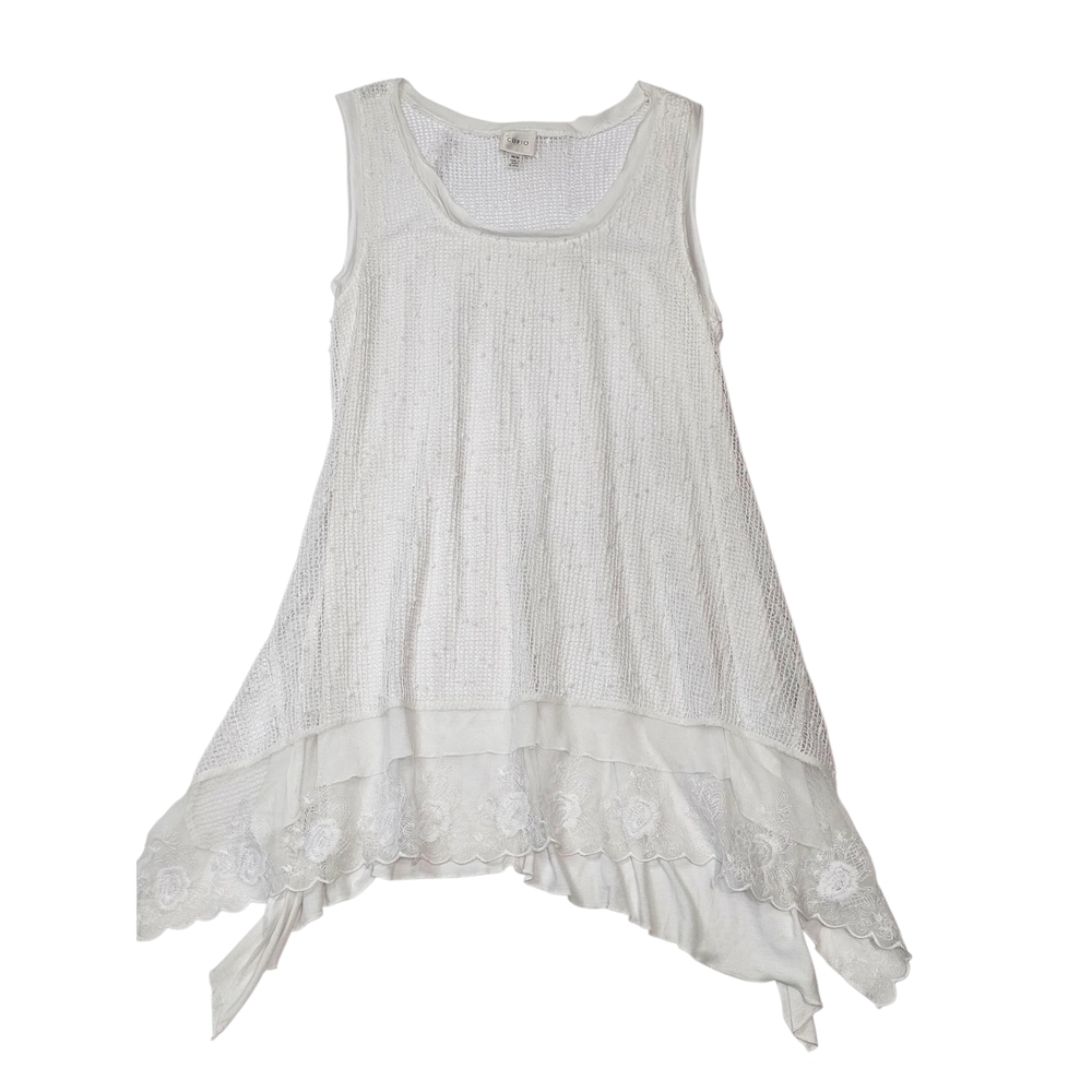 Cupio Womens Tunic Top Size M  White Embroidered 100% Viscose Excelent Condition
